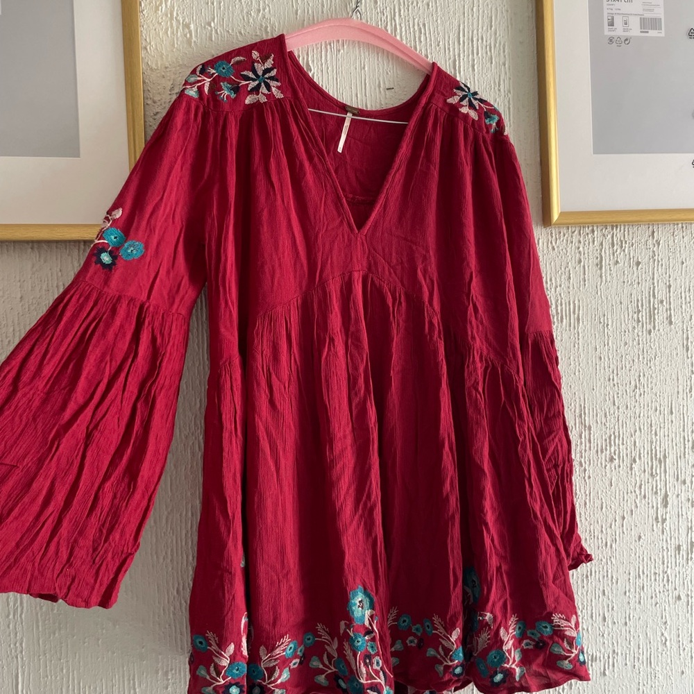 Free People Red Embroidered Midi Dress